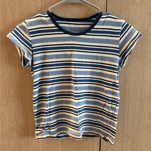 Brandy Melville Navy and White Striped Short-Sleeve Tee